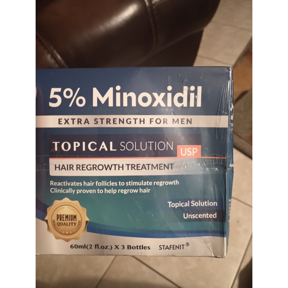 STAFENIT 5% Minoxidil Topical Solution USP Hair Regrowth Men Unscented 3x60mL